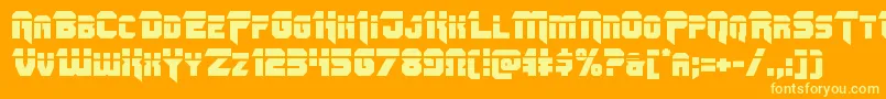 Omegaforcelaser12-Schriftart – Gelbe Schriften auf orangefarbenem Hintergrund