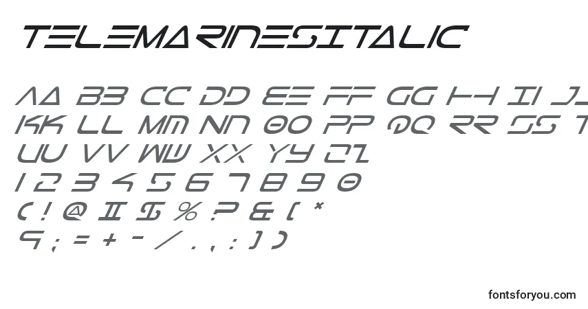 Шрифт TeleMarinesItalic – алфавит, цифры, специальные символы