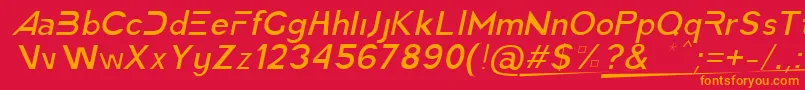 AmericaFasterLightItalic-Schriftart – Orangefarbene Schriften auf rotem Hintergrund