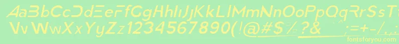 フォントAmericaFasterLightItalic – 黄色の文字が緑の背景にあります