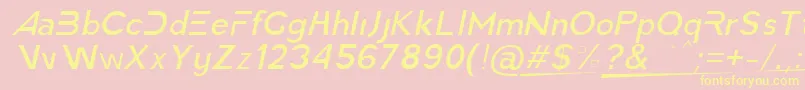 AmericaFasterLightItalic-Schriftart – Gelbe Schriften auf rosa Hintergrund
