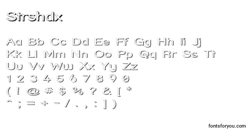 Czcionka Strshdx – alfabet, cyfry, specjalne znaki