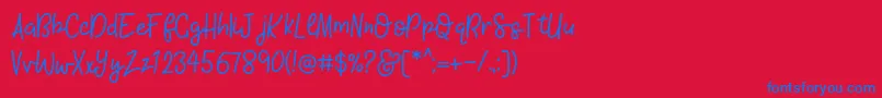 KhBlacklineScriptMedium-Schriftart – Blaue Schriften auf rotem Hintergrund