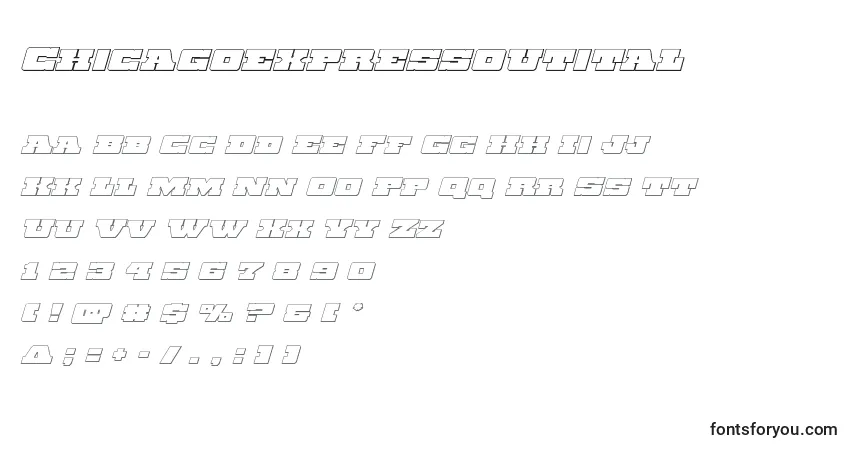 Czcionka Chicagoexpressoutital – alfabet, cyfry, specjalne znaki