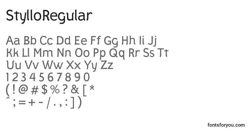 Czcionka StylloRegular – alfabet, cyfry, specjalne znaki