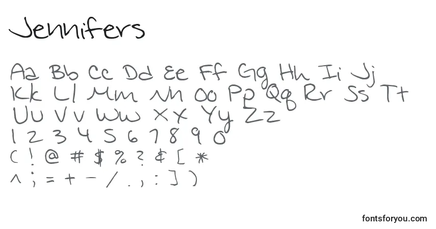 Fuente Jennifers - alfabeto, números, caracteres especiales