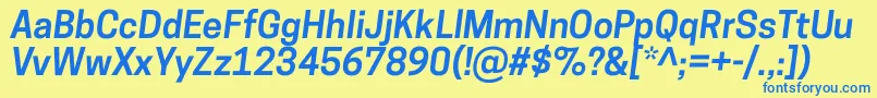 フォントCooperhewittSemibolditalic – 青い文字が黄色の背景にあります。