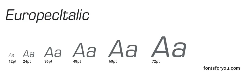 Размеры шрифта EuropecItalic