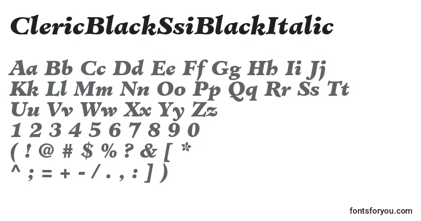 A fonte ClericBlackSsiBlackItalic – alfabeto, números, caracteres especiais