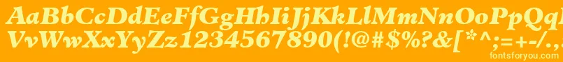 Fonte ClericBlackSsiBlackItalic – fontes amarelas em um fundo laranja