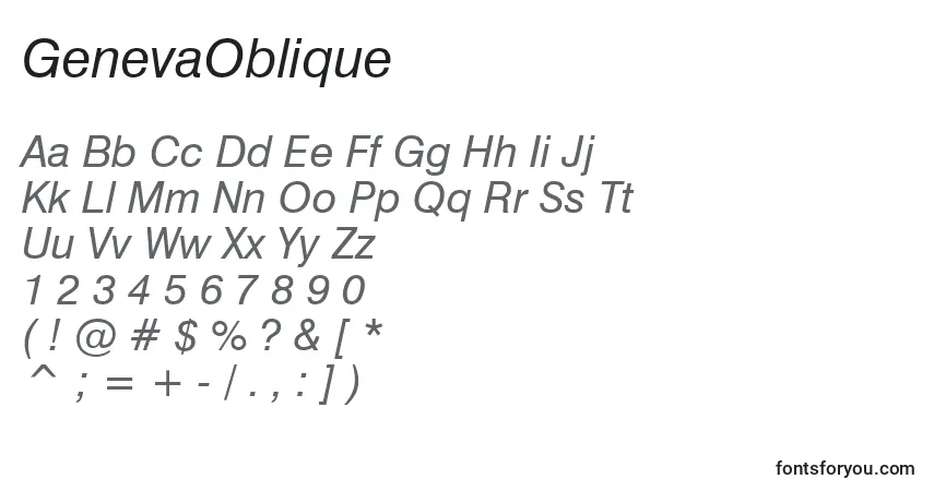 GenevaObliqueフォント–アルファベット、数字、特殊文字