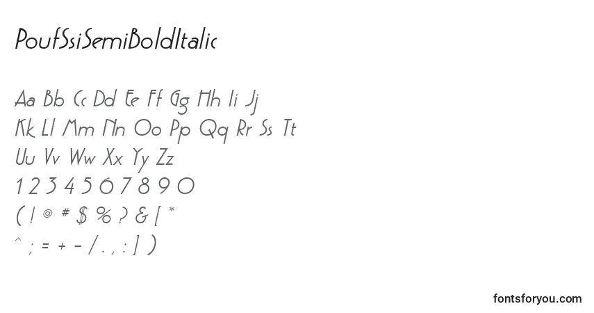 PoufSsiSemiBoldItalicフォント–アルファベット、数字、特殊文字