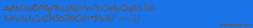 フォントPoufSsiSemiBoldItalic – 茶色の文字が青い背景にあります。