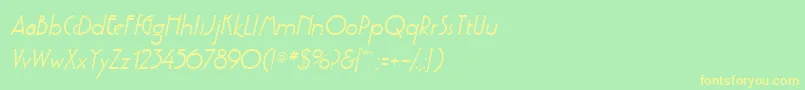 PoufSsiSemiBoldItalic-fontti – keltaiset fontit vihreällä taustalla