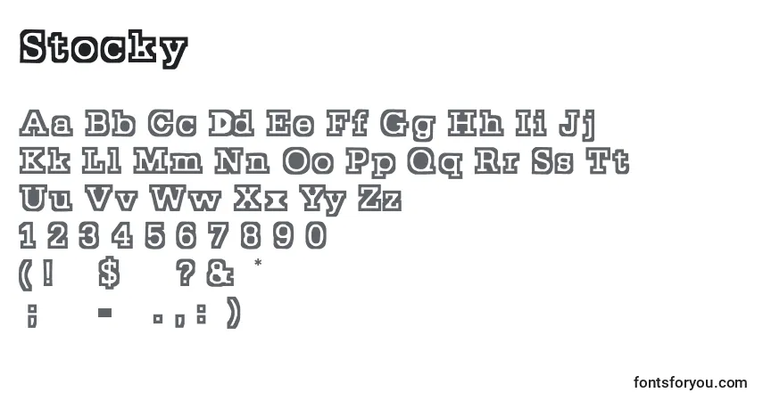 Schriftart Stocky – Alphabet, Zahlen, spezielle Symbole