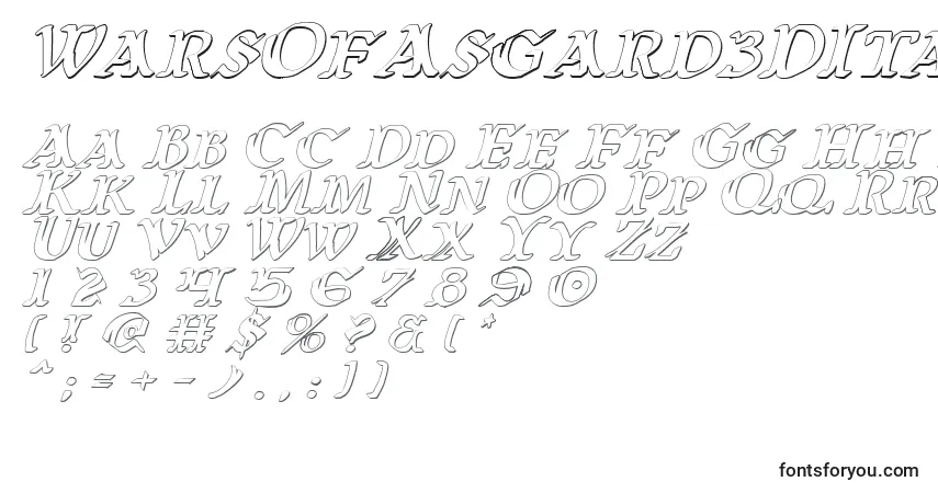 Fuente WarsOfAsgard3DItalic - alfabeto, números, caracteres especiales
