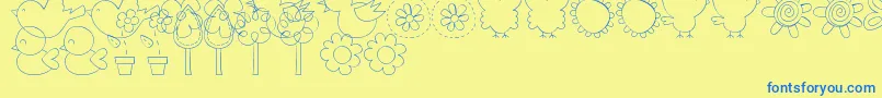 MtfSweetNatureDings-Schriftart – Blaue Schriften auf gelbem Hintergrund