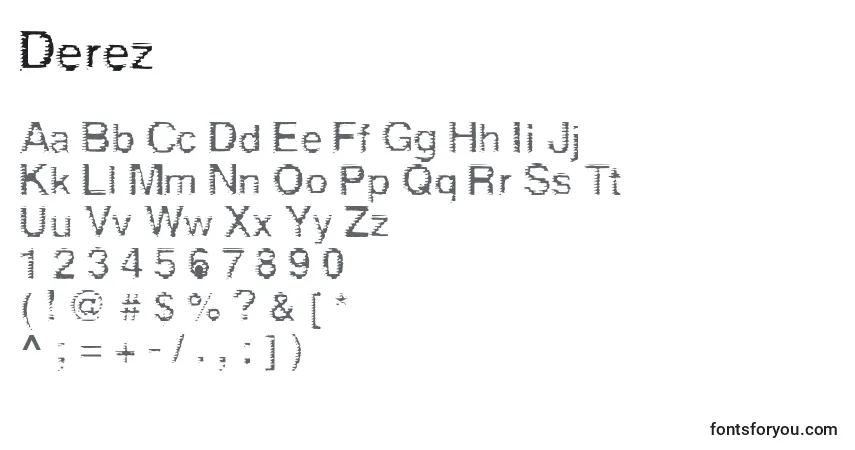 Schriftart Derez – Alphabet, Zahlen, spezielle Symbole
