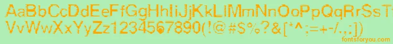 フォントDerez – オレンジの文字が緑の背景にあります。