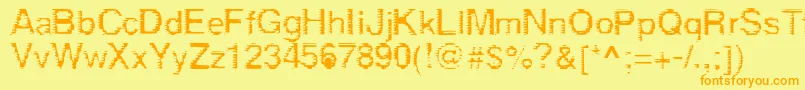 Derez-Schriftart – Orangefarbene Schriften auf gelbem Hintergrund