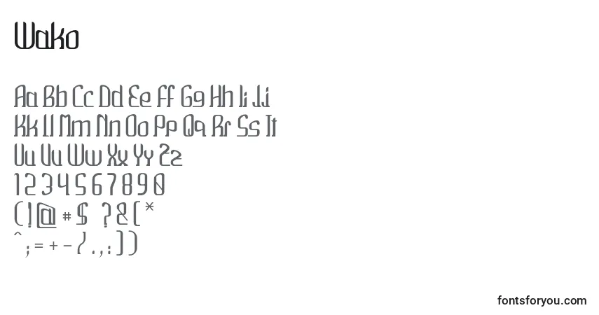 Wako (115195)-fontti – aakkoset, numerot, erikoismerkit