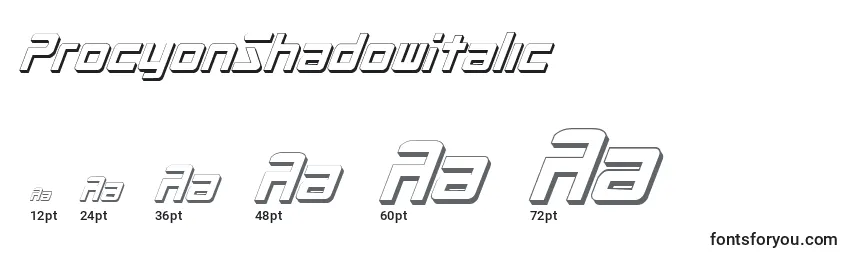 Размеры шрифта ProcyonShadowItalic