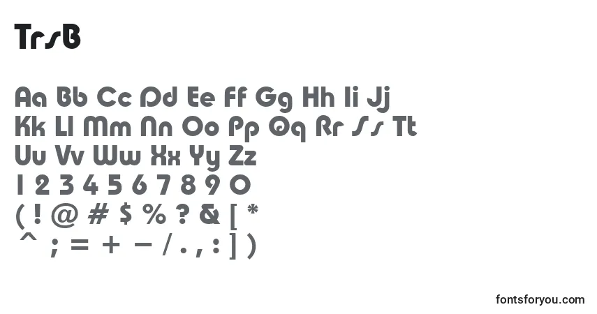 Czcionka TrsB – alfabet, cyfry, specjalne znaki