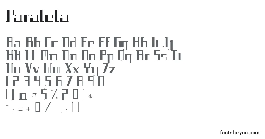 Schriftart Paralela – Alphabet, Zahlen, spezielle Symbole