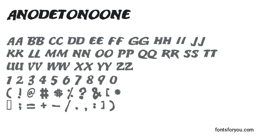 Schriftart Anodetonoone – Alphabet, Zahlen, spezielle Symbole