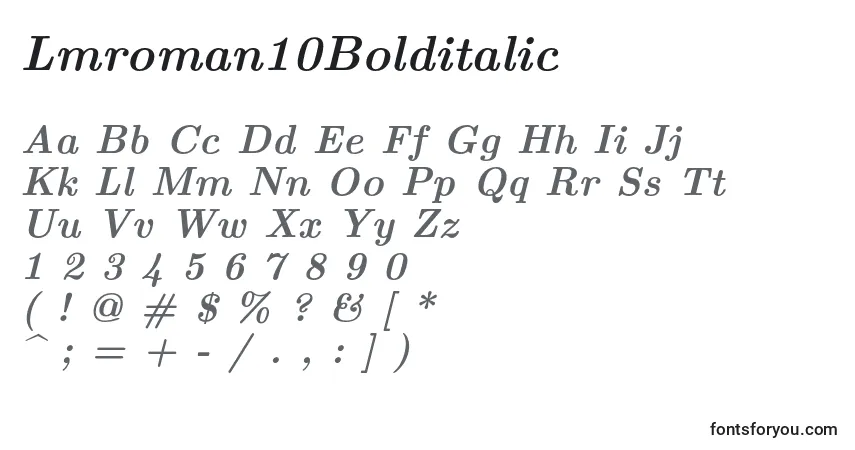A fonte Lmroman10Bolditalic – alfabeto, números, caracteres especiais