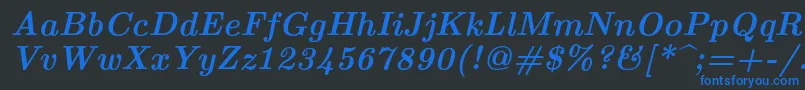 Lmroman10Bolditalic-fontti – siniset fontit mustalla taustalla