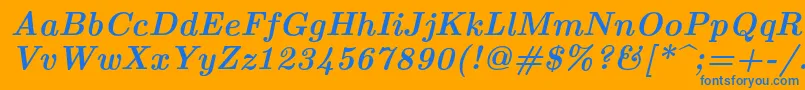 Lmroman10Bolditalic-Schriftart – Blaue Schriften auf orangefarbenem Hintergrund