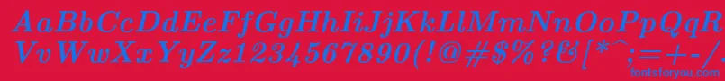 Weitere Informationen zur Lmroman10Bolditalic-Schriftart Lmroman10Bolditalic-Schriftart – Blaue Schriften auf rotem Hintergrund