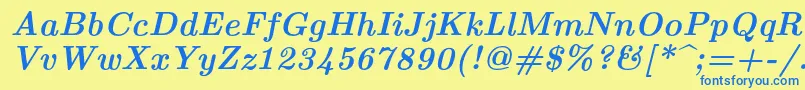 フォントLmroman10Bolditalic – 青い文字が黄色の背景にあります。