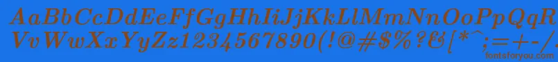 フォントLmroman10Bolditalic – 茶色の文字が青い背景にあります。