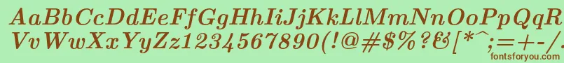 Lmroman10Bolditalic-fontti – ruskeat fontit vihreällä taustalla
