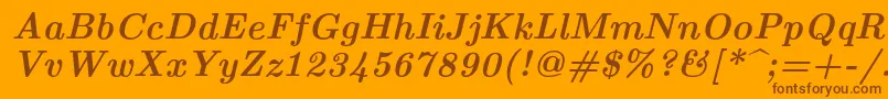 Lmroman10Bolditalic-Schriftart – Braune Schriften auf orangefarbenem Hintergrund