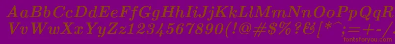 フォントLmroman10Bolditalic – 紫色の背景に茶色のフォント