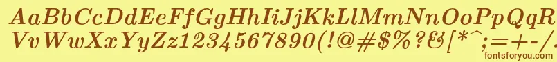 Lmroman10Bolditalic-Schriftart – Braune Schriften auf gelbem Hintergrund