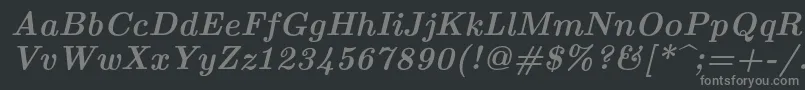 Lmroman10Bolditalic-fontti – harmaat kirjasimet mustalla taustalla
