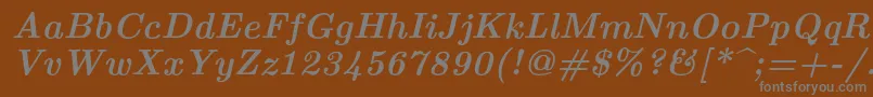 Lmroman10Bolditalic-fontti – harmaat kirjasimet ruskealla taustalla