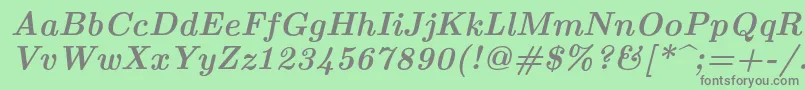 Lmroman10Bolditalic-fontti – harmaat kirjasimet vihreällä taustalla