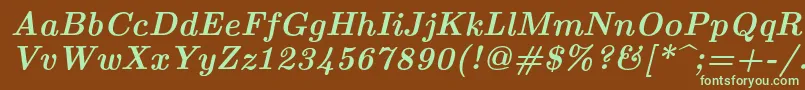 Lmroman10Bolditalic-fontti – vihreät fontit ruskealla taustalla