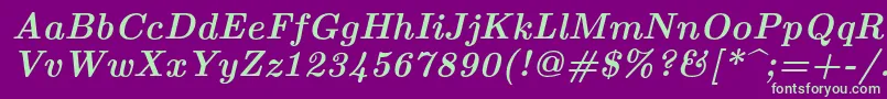 フォントLmroman10Bolditalic – 紫の背景に緑のフォント