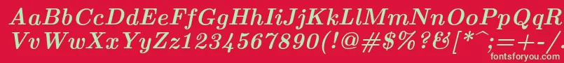 フォントLmroman10Bolditalic – 赤い背景に緑の文字
