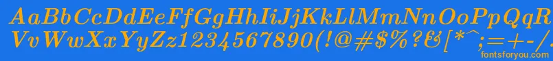 フォントLmroman10Bolditalic – オレンジ色の文字が青い背景にあります。