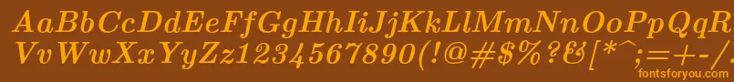 フォントLmroman10Bolditalic – オレンジ色の文字が茶色の背景にあります。