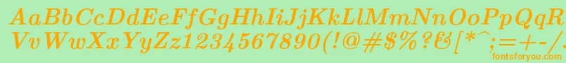 フォントLmroman10Bolditalic – オレンジの文字が緑の背景にあります。