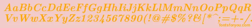 Lmroman10Bolditalic-fontti – oranssit fontit vaaleanpunaisella taustalla