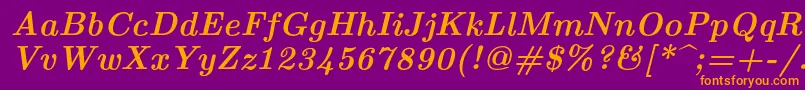 Lmroman10Bolditalic-Schriftart – Orangefarbene Schriften auf violettem Hintergrund